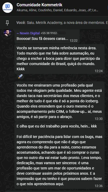 Mensagem original de Nowin Digital no grupo da comunidade