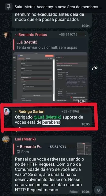 Mensagem original de Rodrigo Sartori no grupo da comunidade