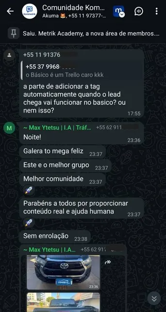 Mensagem original de Max Ytetsu no grupo da comunidade