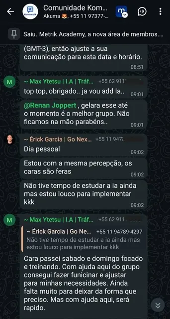 Mensagem original de Max Ytetsu no grupo da comunidade
