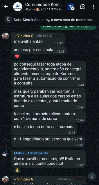 Mensagem original de Vinícius G. no grupo da comunidade